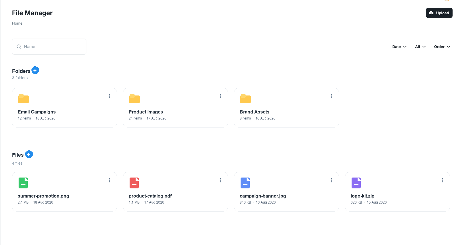 File Manager with fictional campaign folders and files