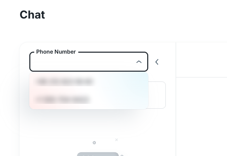 Chat phone number selector with connected business numbers obscured